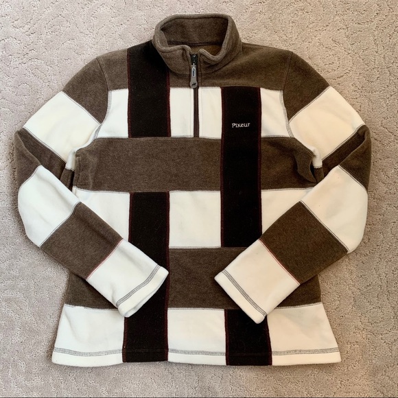 PIKEUR Jackets & Blazers - PIKEUR Brown, Black and Creme Fleece Top Size 38